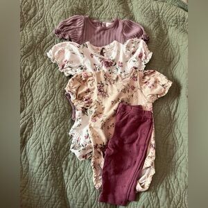 Newbie Floral & Purple lot of 3 size 2-4M Cotton onesies & carters 3M pants